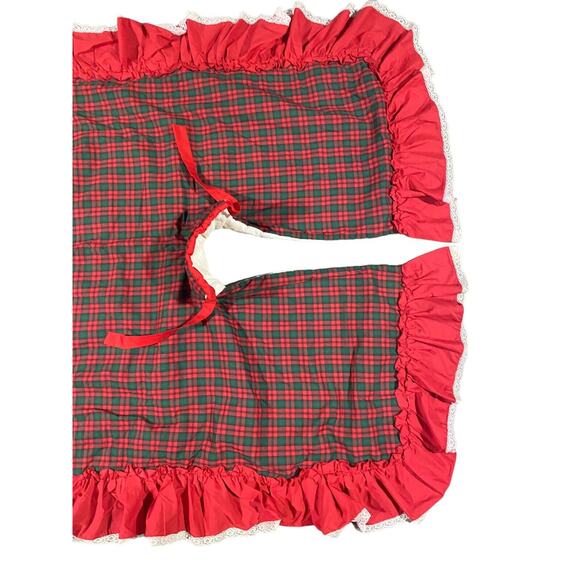 Christmas Tree Skirt Plaid Classic Red w Ruffle Edge Lined With Ties XL 52 x 52 - Picture 5 of 10